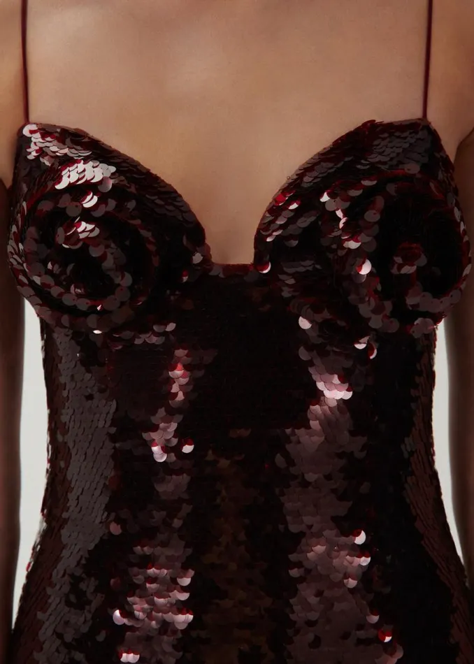 Shop Magda Butrym Dresses Flower Bustier Sequin Midi Dress In Burgundy Shop Magda Butrym Dresses Flower Bustier Sequin Midi Dress In Burgundy