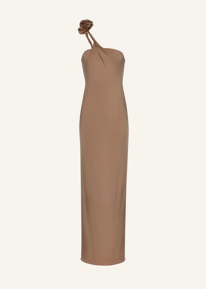 Shop Magda Butrym Dresses One Shoulder Rose Appliqu Jersey Midi Dress In Beige Shop Magda Butrym Dresses One Shoulder Rose Appliqu Jersey Midi Dress In Beige
