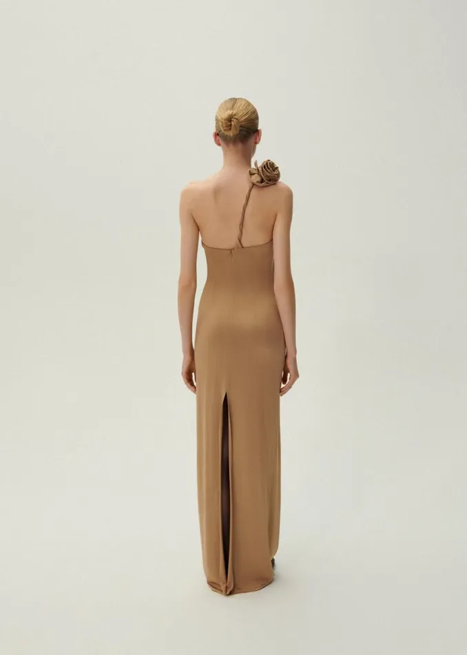 Shop Magda Butrym Dresses One Shoulder Rose Appliqu Jersey Midi Dress In Beige Shop Magda Butrym Dresses One Shoulder Rose Appliqu Jersey Midi Dress In Beige