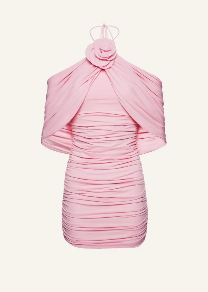 Shop Magda Butrym Dresses Ruched Flower Appliqu Wrap Dress In Pink