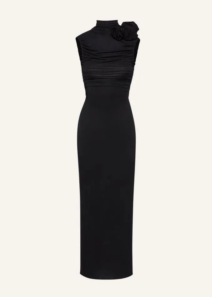 Shop Magda Butrym Dresses Ruched Mock Neck Midi Dress In Black