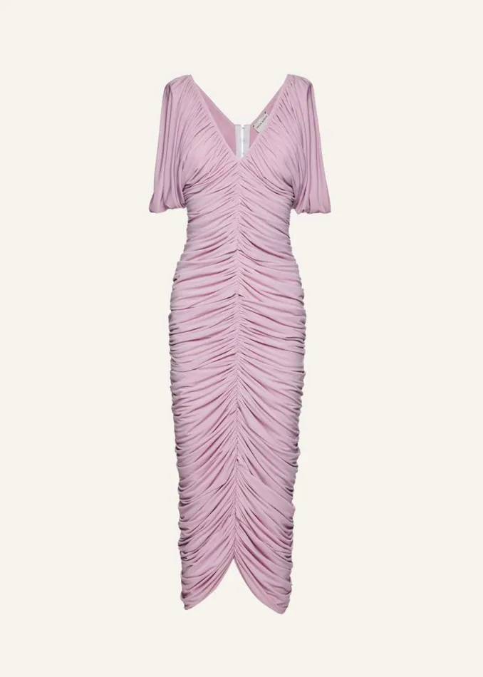 Shop Magda Butrym Dresses Ruched V Neck Midi Dress In Pink