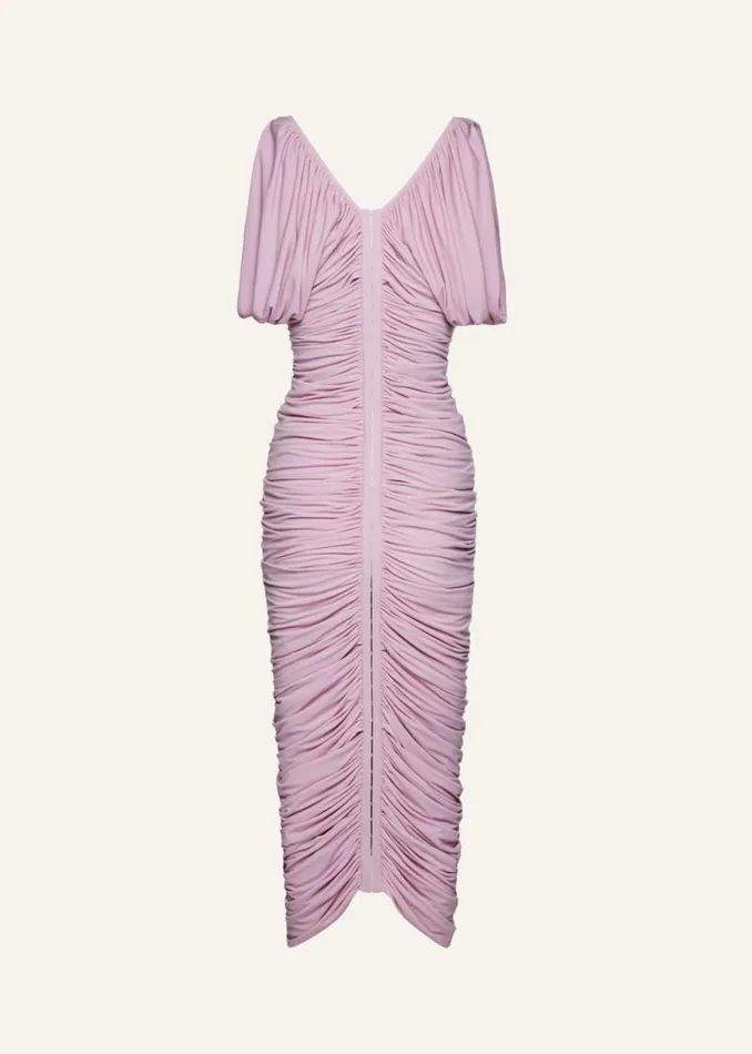 Shop Magda Butrym Dresses Ruched V Neck Midi Dress In Pink Shop Magda Butrym Dresses Ruched V Neck Midi Dress In Pink