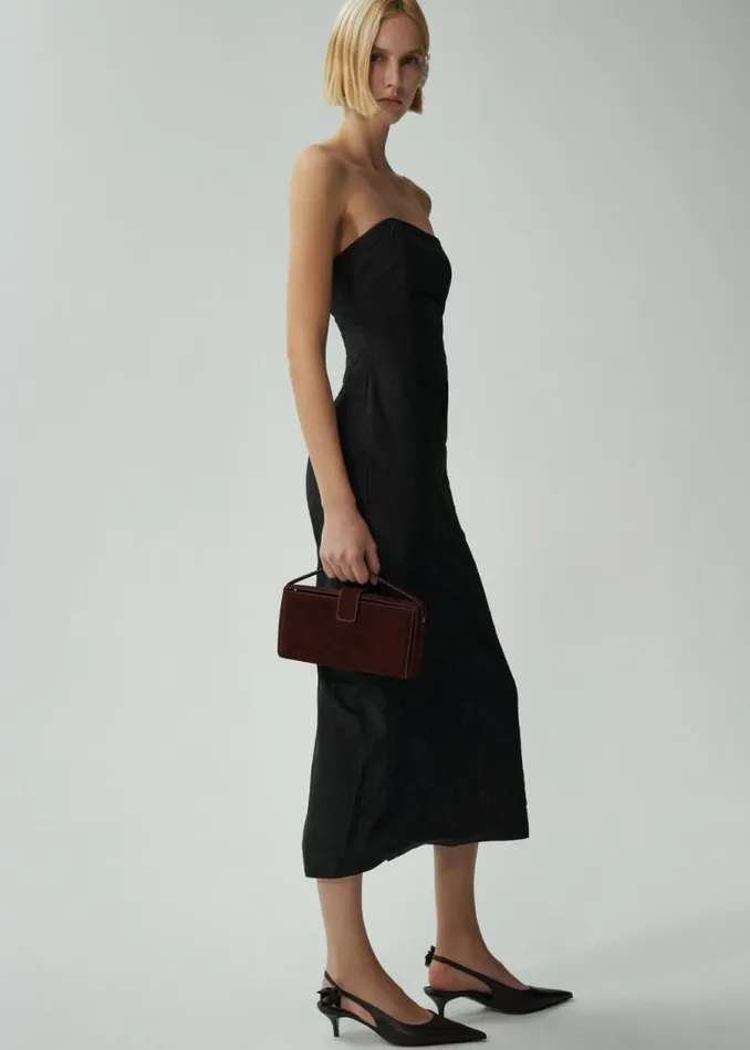 Shop Magda Butrym Dresses Strapless Corset Midi Dress In Black Shop Magda Butrym Dresses Strapless Corset Midi Dress In Black