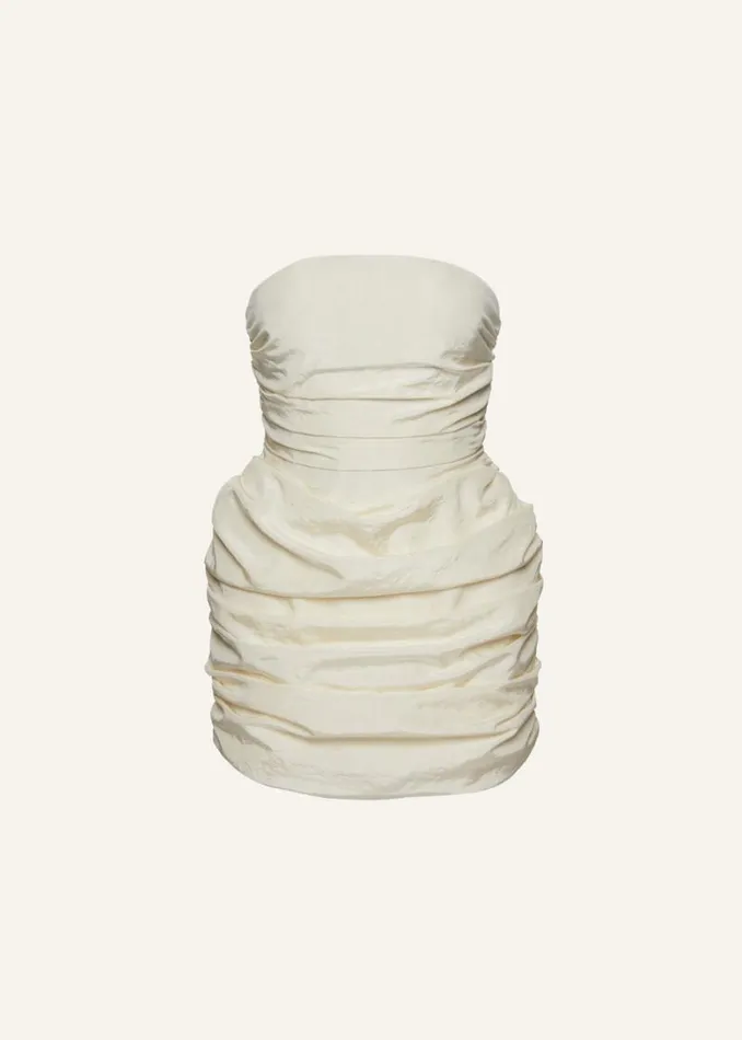 Shop Magda Butrym Dresses Strapless Crinkle Silk Mini Dress In Cream