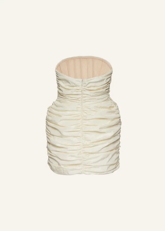 Shop Magda Butrym Dresses Strapless Crinkle Silk Mini Dress In Cream Shop Magda Butrym Dresses Strapless Crinkle Silk Mini Dress In Cream