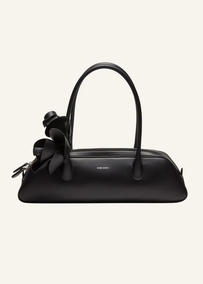 Shop Magda Butrym Handbags Brigitte Trapeze Bag In Black Leather And Silver