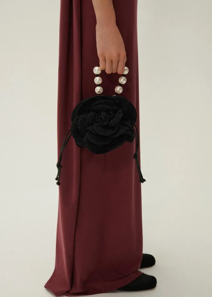 Shop Magda Butrym Handbags Magda Bag Pearl Strap In Black Crochet