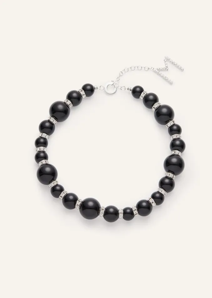 Shop Magda Butrym Jewelry Crystal And Chunky Onyx Beads Choker In Silver