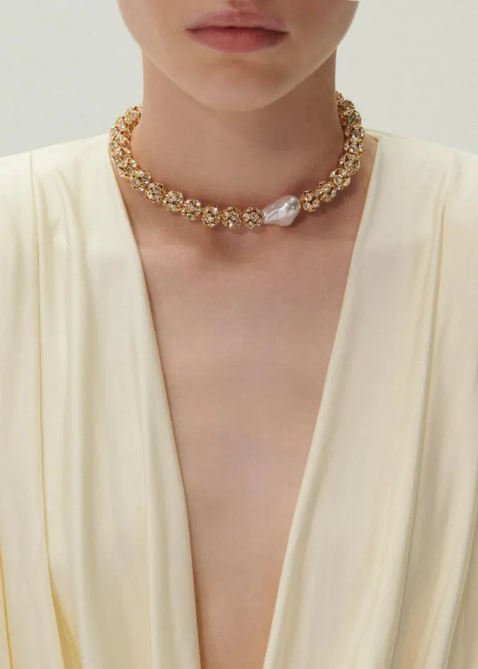 Shop Magda Butrym Jewelry Pearl And Crystal Beads Necklace In Gold Shop Magda Butrym Jewelry Pearl And Crystal Beads Necklace In Gold