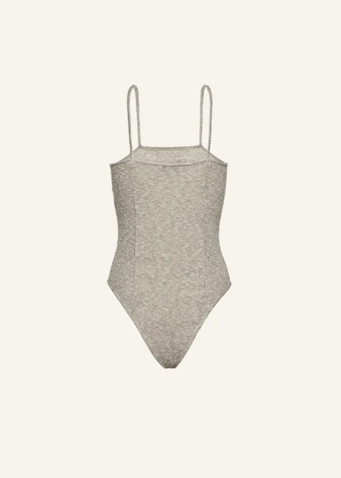 Shop Magda Butrym Knitwear Thin Knit Bodysuit In Grey Shop Magda Butrym Knitwear Thin Knit Bodysuit In Grey