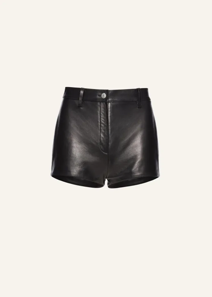 Shop Magda Butrym Leather And Shearling Leather Hot Shorts In Black