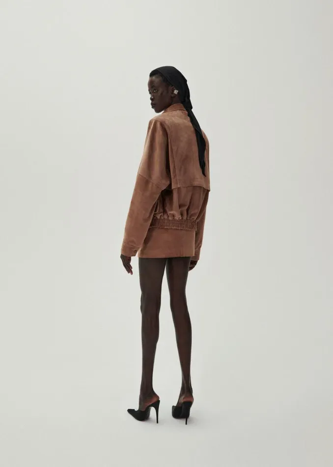 Shop Magda Butrym Leather And Shearling Vintage Bomber Jacket In Brown Suede Shop Magda Butrym Leather And Shearling Vintage Bomber Jacket In Brown Suede