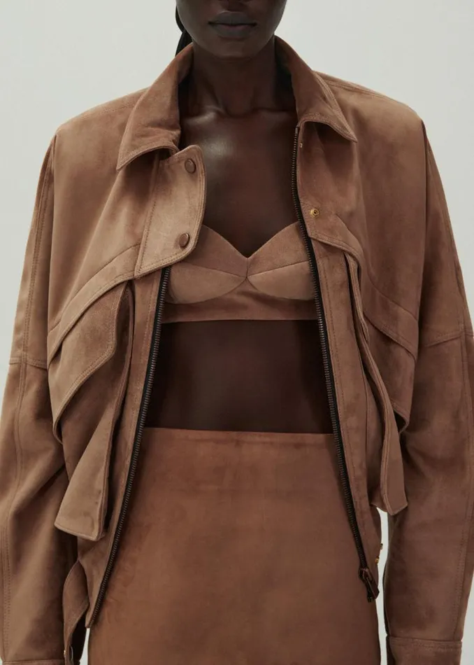 Shop Magda Butrym Leather And Shearling Vintage Bomber Jacket In Brown Suede Shop Magda Butrym Leather And Shearling Vintage Bomber Jacket In Brown Suede