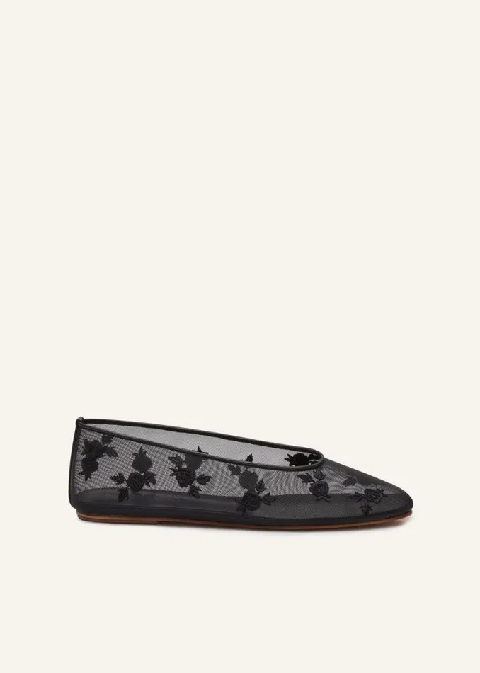 Shop Magda Butrym Shoes Mesh Ballet Flats In Black Embroidery