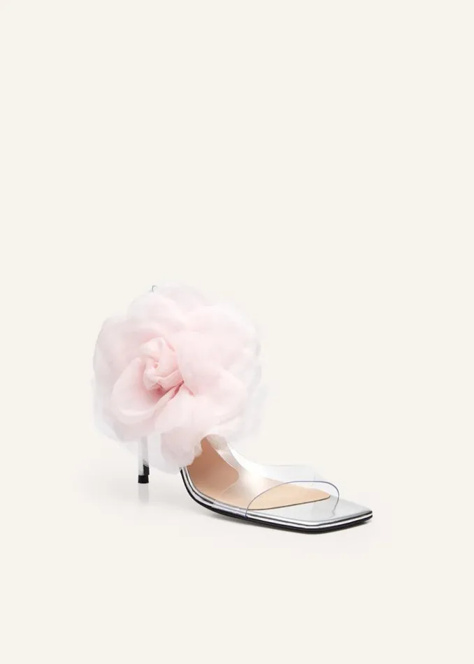 Shop Magda Butrym Shoes Organza Flower PVC Sandals In Mirror Pink Shop Magda Butrym Shoes Organza Flower PVC Sandals In Mirror Pink