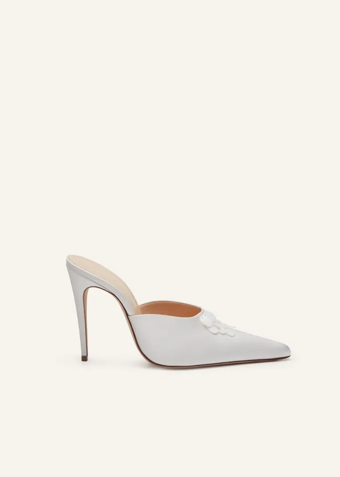 Shop Magda Butrym Shoes Pointed Satin Mules In Cream Pearl