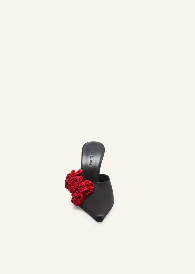 Shop Magda Butrym Shoes Red Flower Appliqu Pointed Mules In Black Satin Shop Magda Butrym Shoes Red Flower Appliqu Pointed Mules In Black Satin