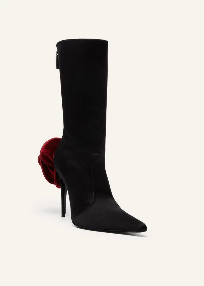 Shop Magda Butrym Shoes Red Flower Sharp Pointed Calf Boots In Satin Shop Magda Butrym Shoes Red Flower Sharp Pointed Calf Boots In Satin