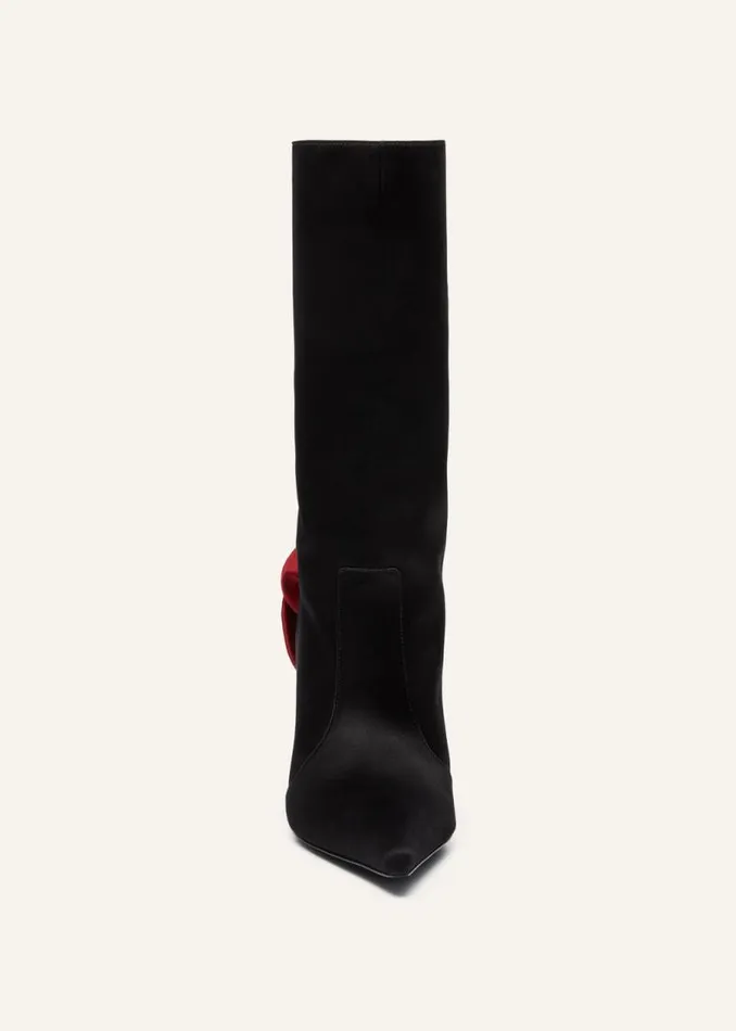 Shop Magda Butrym Shoes Red Flower Sharp Pointed Calf Boots In Satin Shop Magda Butrym Shoes Red Flower Sharp Pointed Calf Boots In Satin