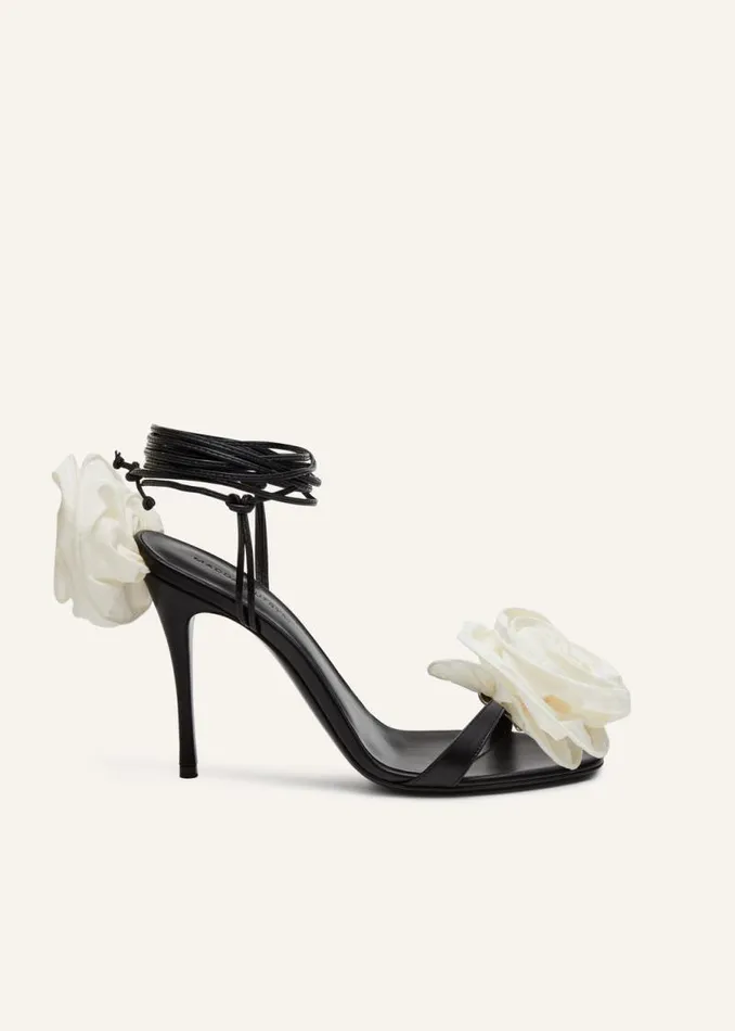 Shop Magda Butrym Shoes Wrap Around Double Flower Sandals In Cream Taffeta