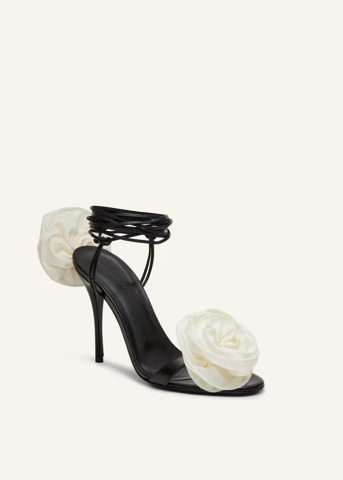 Shop Magda Butrym Shoes Wrap Around Double Flower Sandals In Cream Taffeta Shop Magda Butrym Shoes Wrap Around Double Flower Sandals In Cream Taffeta