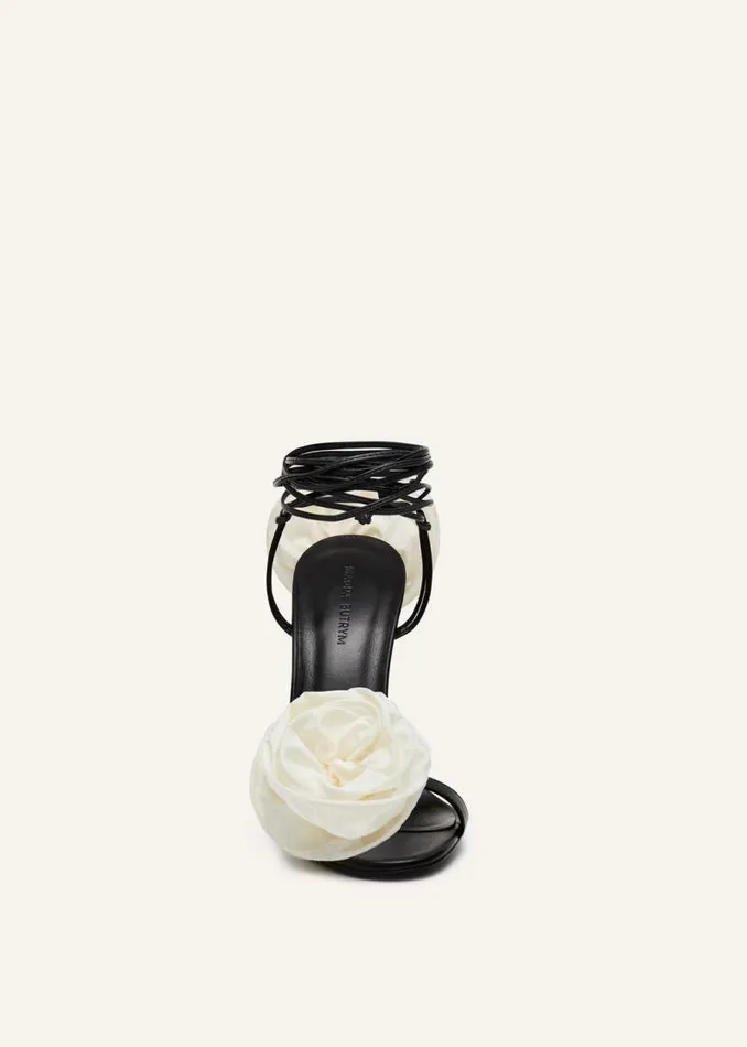 Shop Magda Butrym Shoes Wrap Around Double Flower Sandals In Cream Taffeta Shop Magda Butrym Shoes Wrap Around Double Flower Sandals In Cream Taffeta