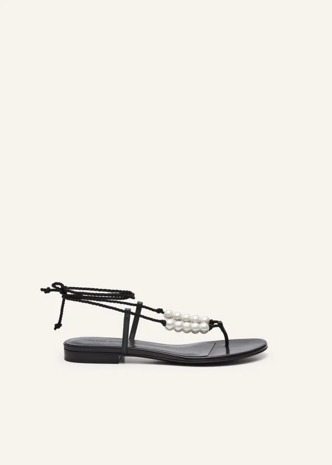 Shop Magda Butrym Shoes Wrap Around Flat Pearls Sandals In Black