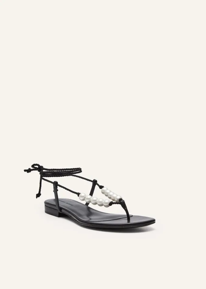 Shop Magda Butrym Shoes Wrap Around Flat Pearls Sandals In Black Shop Magda Butrym Shoes Wrap Around Flat Pearls Sandals In Black