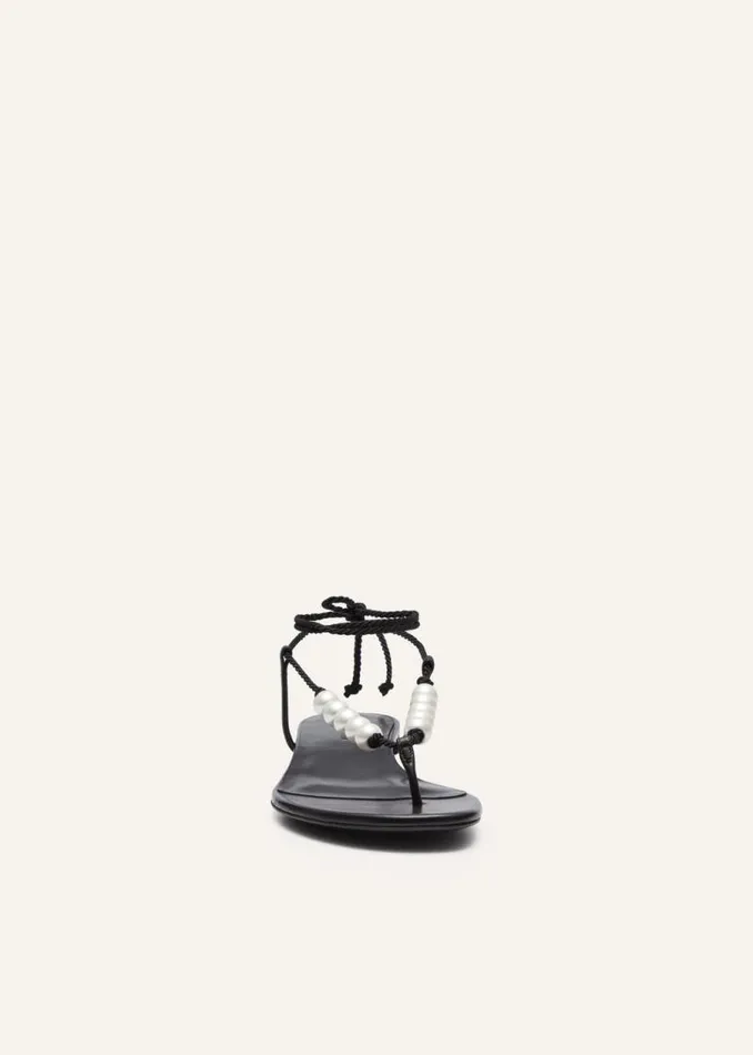 Shop Magda Butrym Shoes Wrap Around Flat Pearls Sandals In Black Shop Magda Butrym Shoes Wrap Around Flat Pearls Sandals In Black