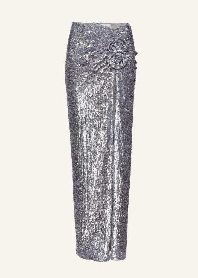 Shop Magda Butrym Skirts Draped Maxi Skirt In Silver