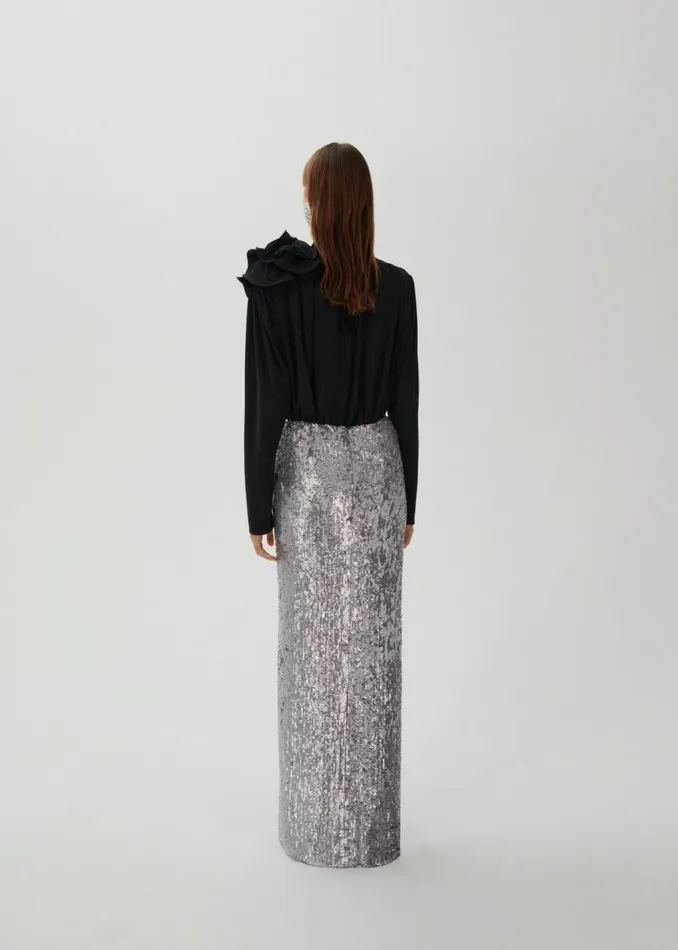 Shop Magda Butrym Skirts Draped Maxi Skirt In Silver Shop Magda Butrym Skirts Draped Maxi Skirt In Silver