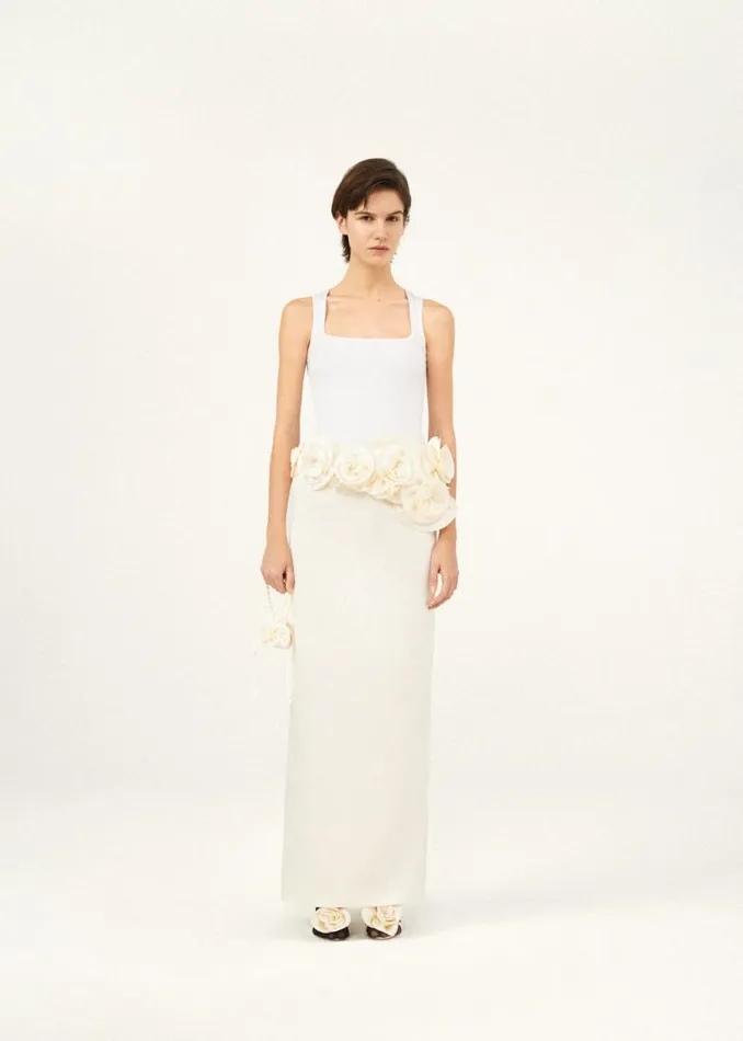 Shop Magda Butrym Skirts Low Waist Back Slit Maxi Skirt In Cream Shop Magda Butrym Skirts Low Waist Back Slit Maxi Skirt In Cream