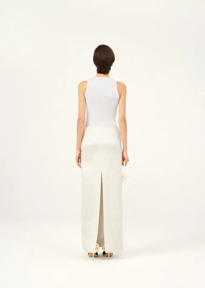 Shop Magda Butrym Skirts Low Waist Back Slit Maxi Skirt In Cream Shop Magda Butrym Skirts Low Waist Back Slit Maxi Skirt In Cream
