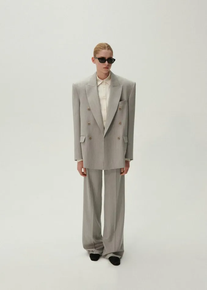 Shop Magda Butrym Tailoring And Suits Oversized Double Breasted Blazer In Grey Shop Magda Butrym Tailoring And Suits Oversized Double Breasted Blazer In Grey