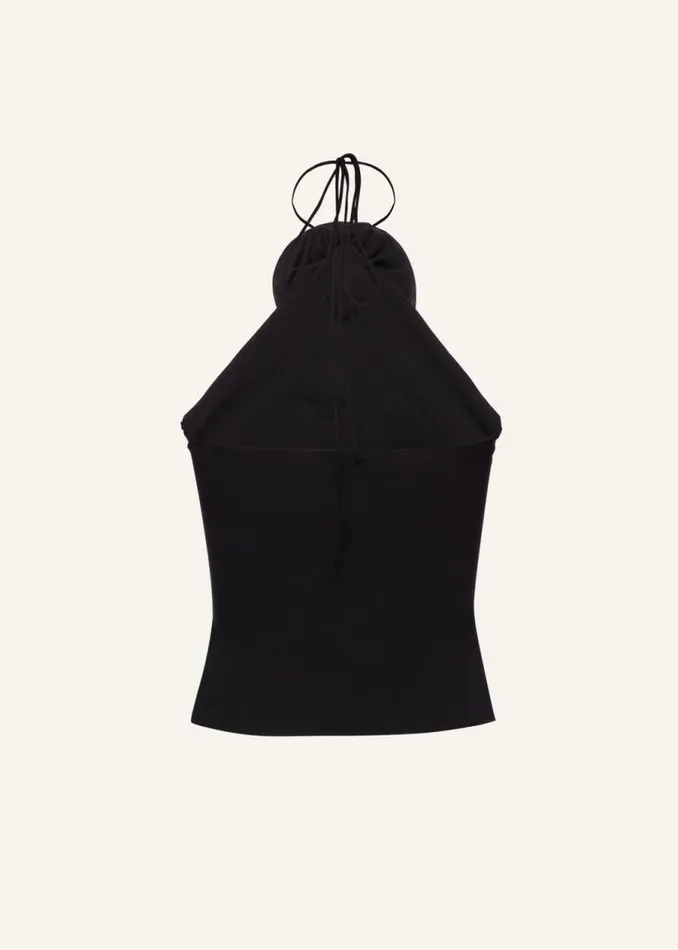 Shop Magda Butrym Tops Floral Appliqu Jersey Tie Neck Top In Black Shop Magda Butrym Tops Floral Appliqu Jersey Tie Neck Top In Black