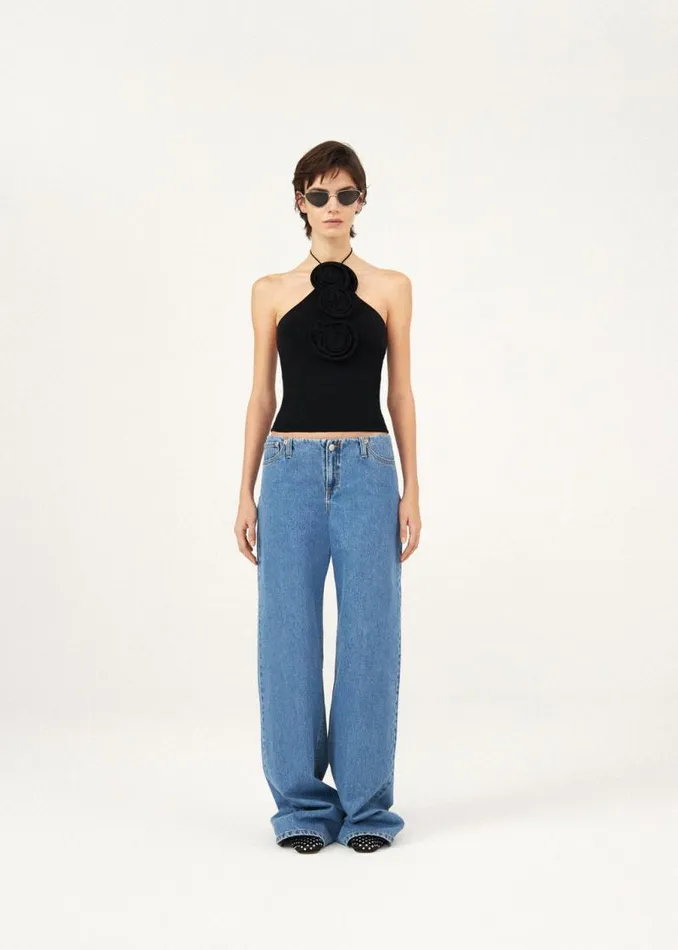 Shop Magda Butrym Tops Floral Appliqu Jersey Tie Neck Top In Black Shop Magda Butrym Tops Floral Appliqu Jersey Tie Neck Top In Black