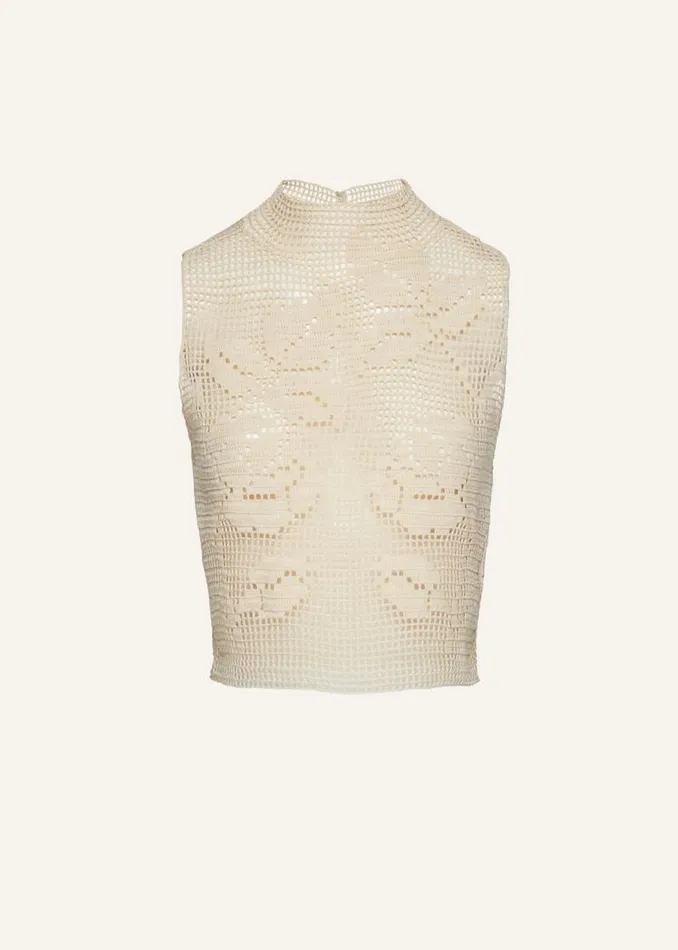 Shop Magda Butrym Tops Lace Crochet Tank Top In Cream