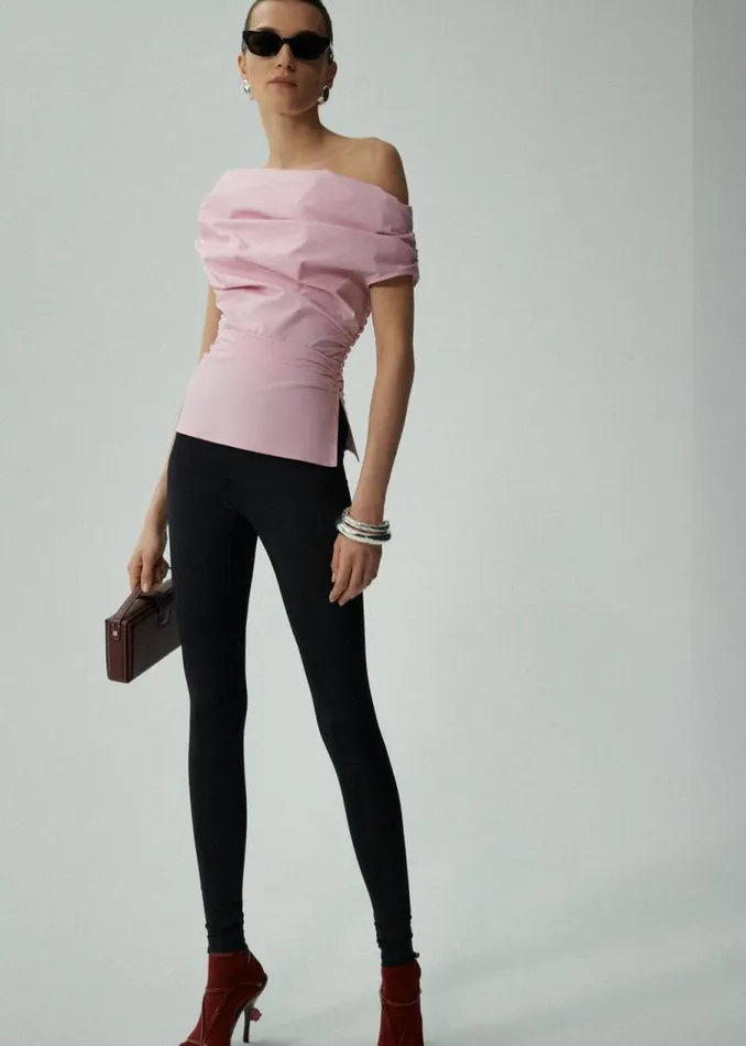 Shop Magda Butrym Tops Off Shoulder Draped Top In Pink Shop Magda Butrym Tops Off Shoulder Draped Top In Pink