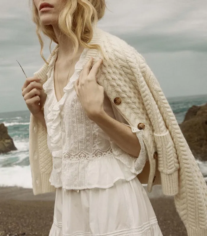 Shop MERCINA CARDIGAN Ivory DEN Knitwear