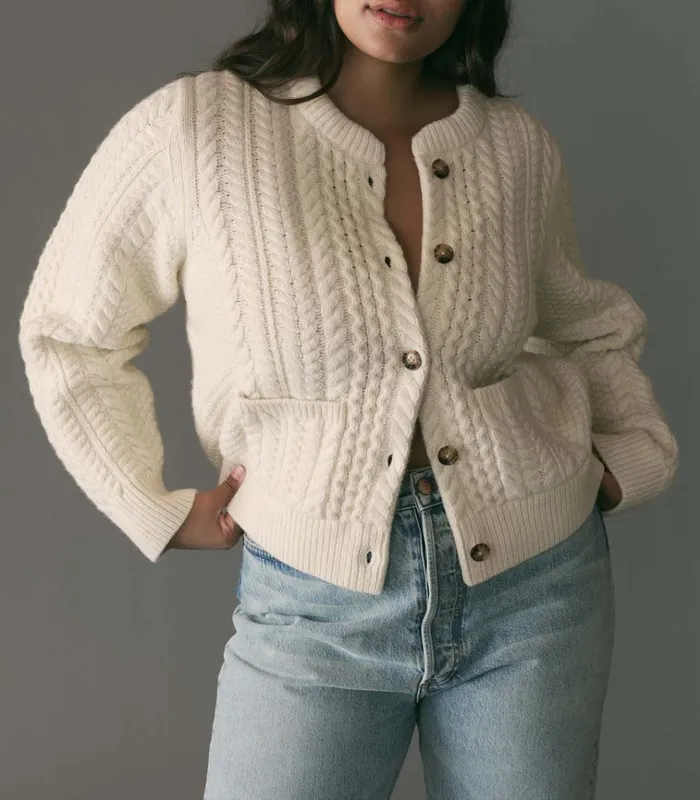Shop MERCINA CARDIGAN Ivory DEN Knitwear
