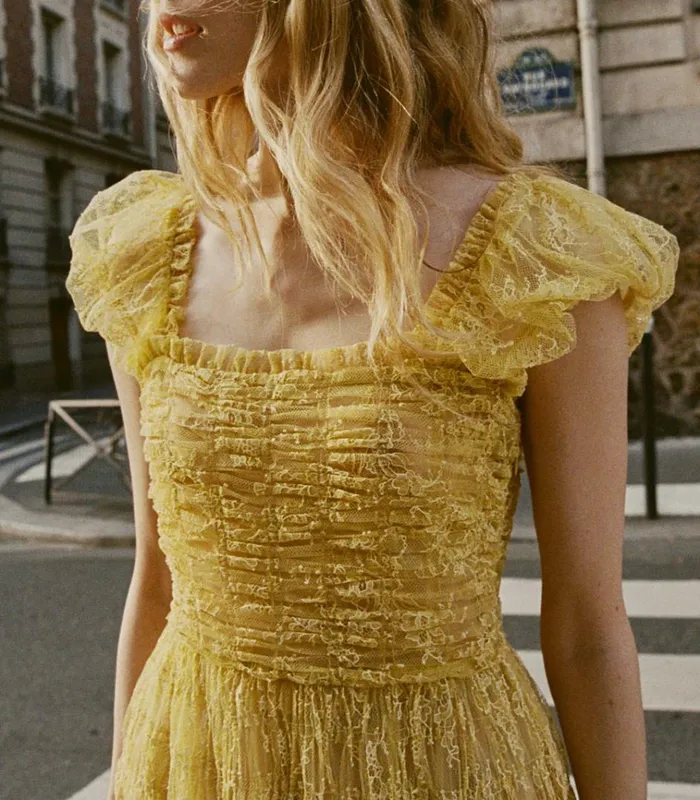 Shop PAMELINA DRESS Daffodil Yellow Lace DEN Dresses