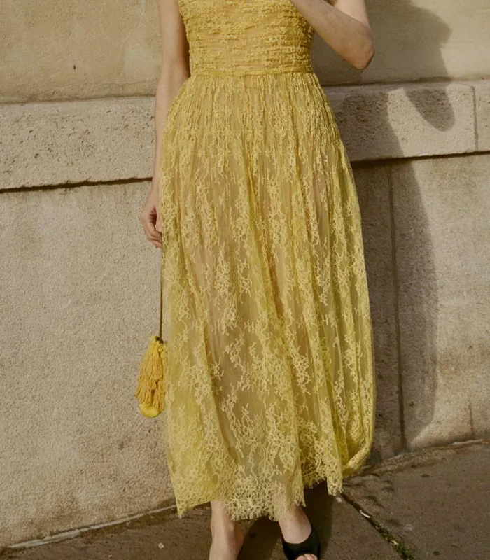 Shop PAMELINA DRESS Daffodil Yellow Lace DEN Dresses
