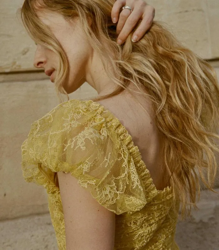 Shop PAMELINA DRESS Daffodil Yellow Lace DEN Dresses
