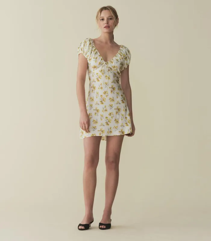 Shop SERA DRESS Gold Frolicking Floral DEN Dresses