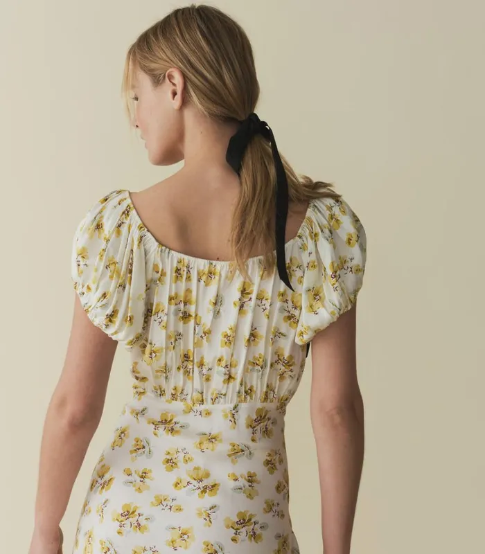 Shop SERA DRESS Gold Frolicking Floral DEN Dresses