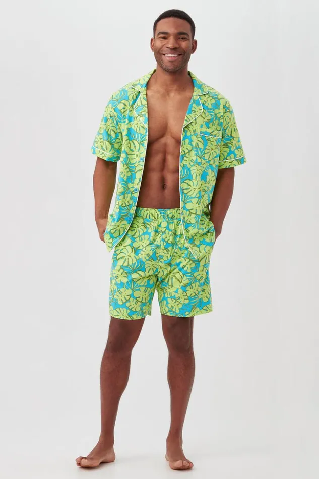 SHOP Trina Turk MEN039S SLEEPWEAR PALM LEAVES MEN039S SHORT SLEEVE BOXER SHORT JERSEY PJ SET
