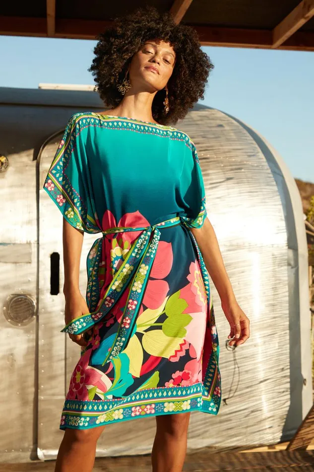 SHOP Trina Turk MINI DRESSES SUNLIGHT FLORAL BELTED THEODORA CAFTAN DRESS