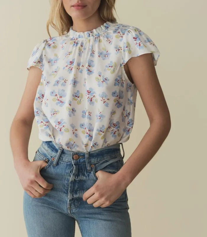 Shop YVIE TOP Bleu Frolicking Floral DEN Tops