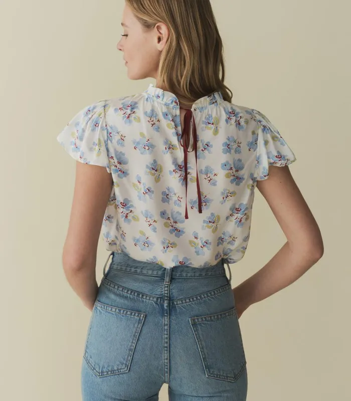 Shop YVIE TOP Bleu Frolicking Floral DEN Tops
